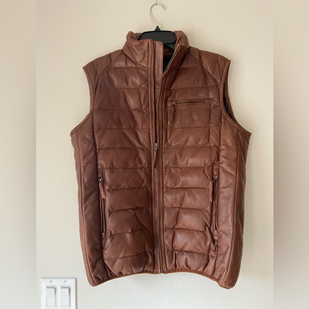 Scully Cognac Ribbed Lamb Leather Vest Sz M